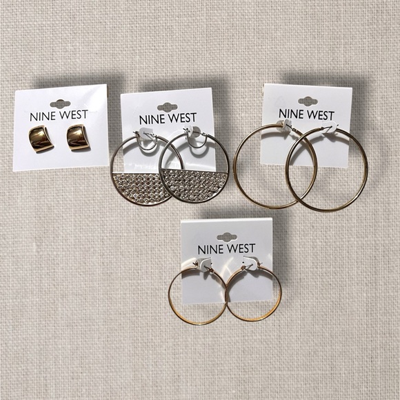 Nine West Jewelry - New! Nine West Gold-Tone & Silver Tone Mixed Hoop & Stud Earring Set